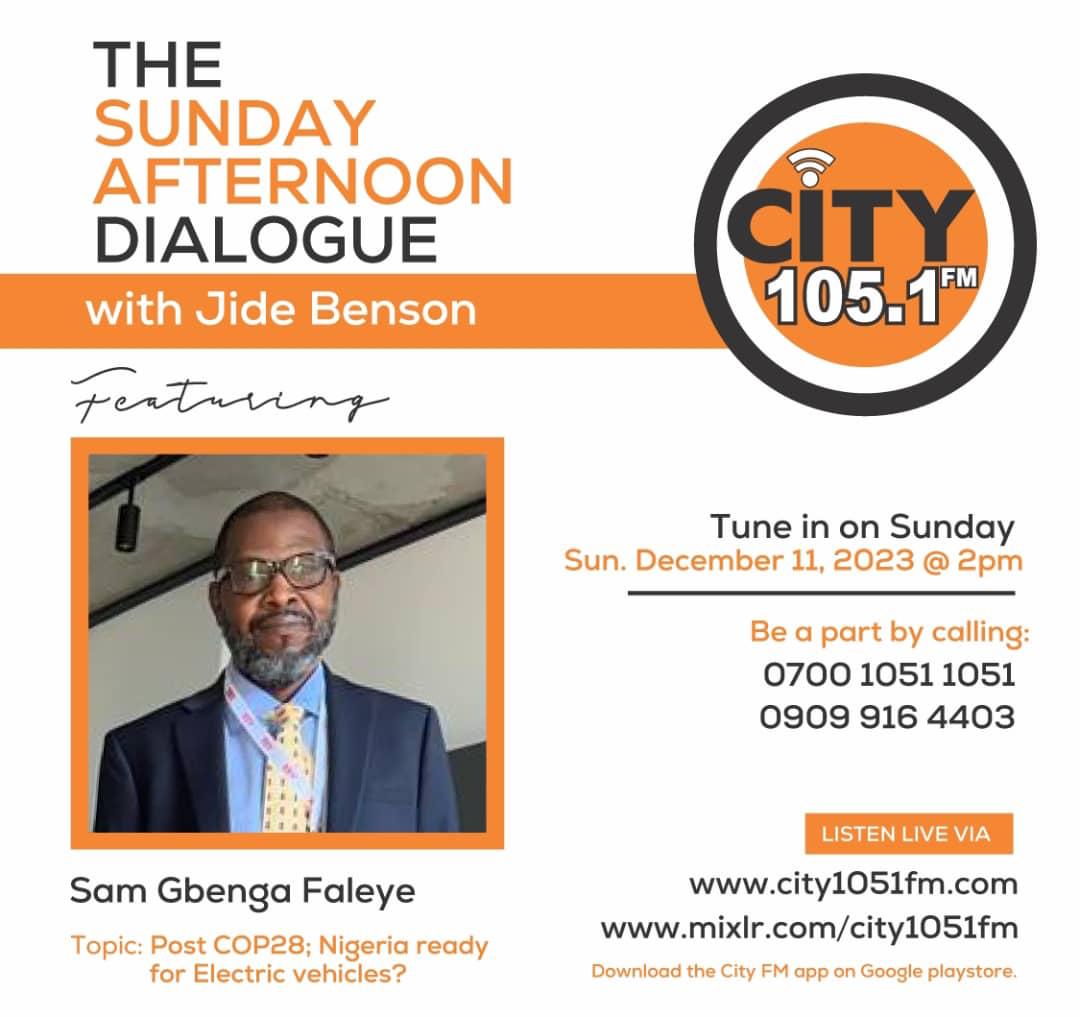 EV ECOSYSTEM IN NIGERIA BY SAGLEV CEO DR. SAM GBENGA FALEYE ON CITY FM 105.1 LAGOS