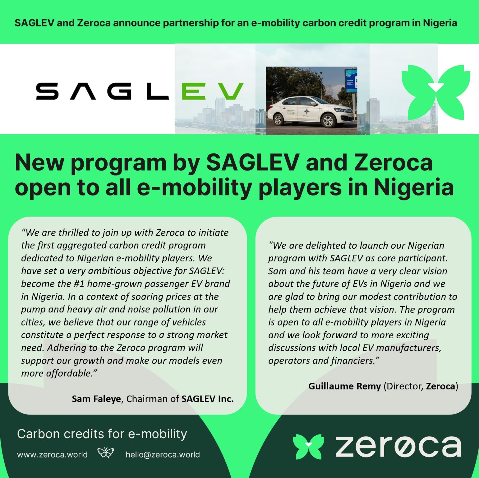 Exciting New! New Program By Saglev and Zeroca Open To All E-mobility Players in Nigeria